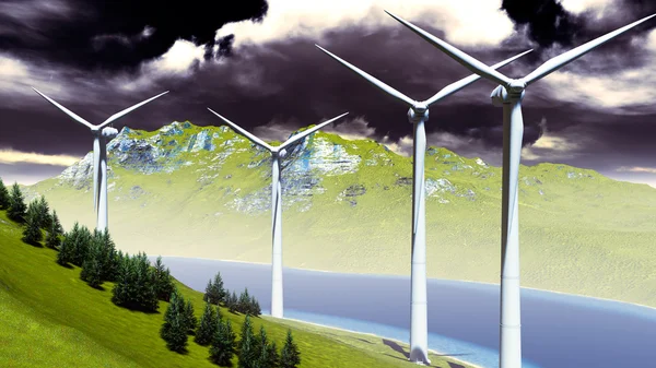 Kıyıda Rüzgar türbinleri