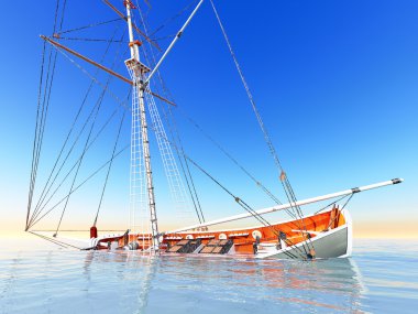 Old pirate frigate sinking on stormy waters clipart