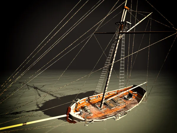 Old pirate frigate sinking on stormy waters — Stock Photo, Image