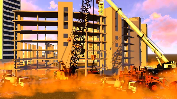 Construction site with various machines — Stock Photo, Image