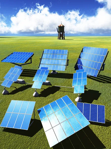 Solar panels on green grass — Stock Photo, Image