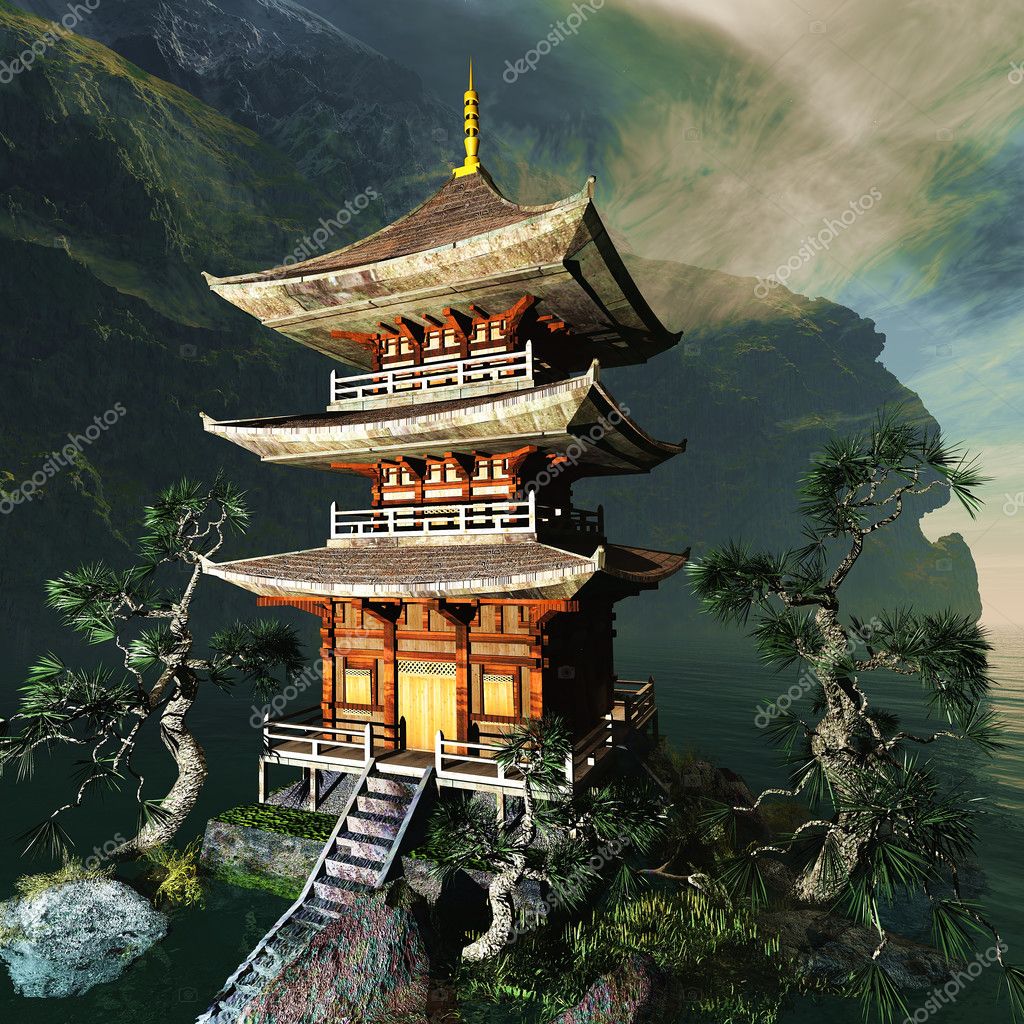 templo budista zen en las montañas — Foto de stock © DarioStudios 25384163