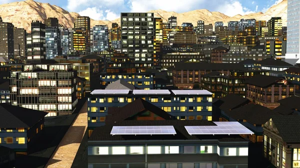 Painéis solares na cidade — Fotografia de Stock