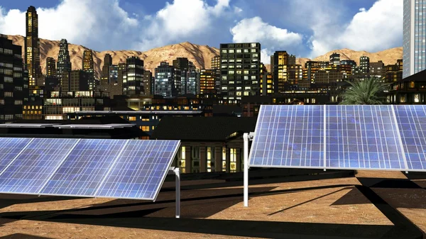 在城市中的太阳能电池板 — 图库照片