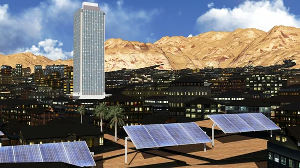 Solar panels in city — Stockfoto