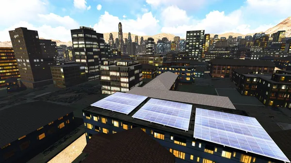 도시에 태양 전지 패널 — 스톡 사진