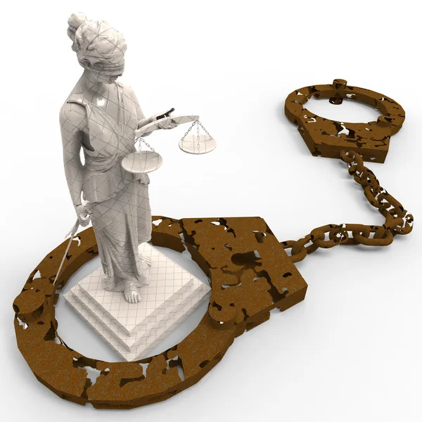 Themis statue and handcuffs — Stock Photo, Image