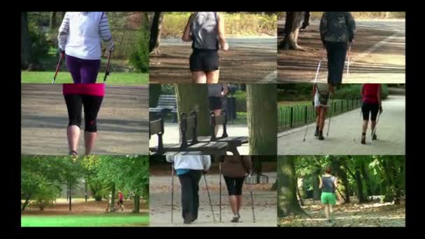 Video wall of people excercising in park — Stock Video