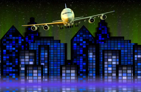 Ciudad de vuelo por la noche — Foto de Stock