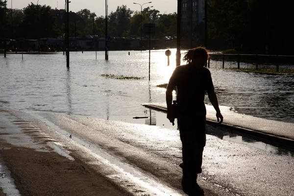 Översvämmade street — Stockfoto