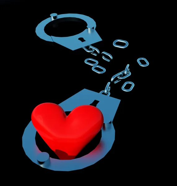 Handcuffs and heart symbol — Stock Photo, Image