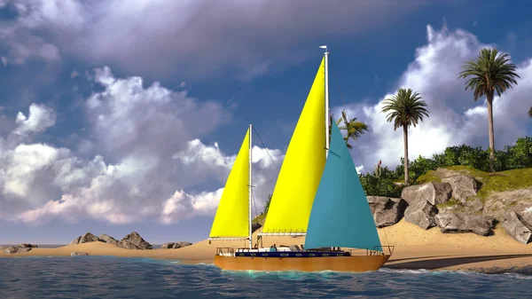 Yacht in paradise island — Stock Photo, Image