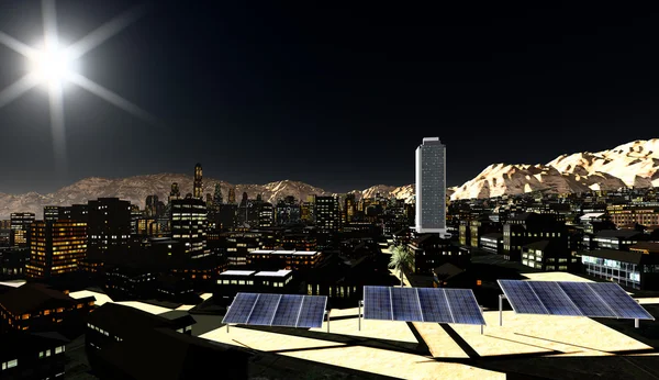 Solar panels in city — Stock Photo, Image
