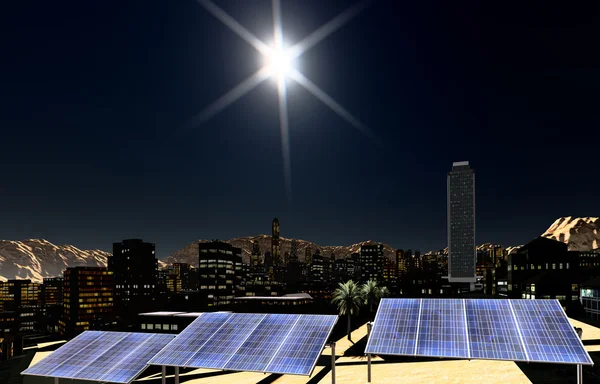 Paneles solares en la ciudad — Foto de Stock