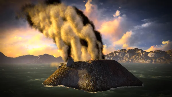 岛上的火山爆发 — 图库照片