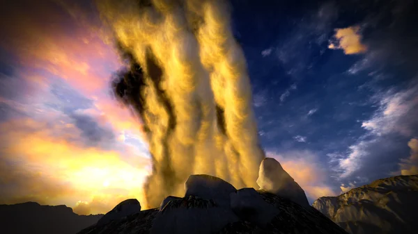 Volcanic eruption on island — Stock Photo, Image