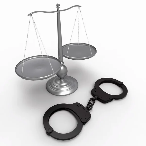 Maßstab der Gerechtigkeit und Handschellen — Stockfoto