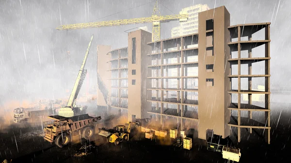 Rainfall on construction site — Stock Photo, Image