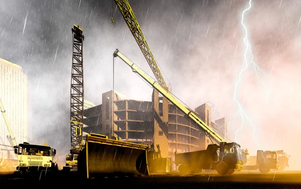 Rainfall on construction site — Stock Photo, Image