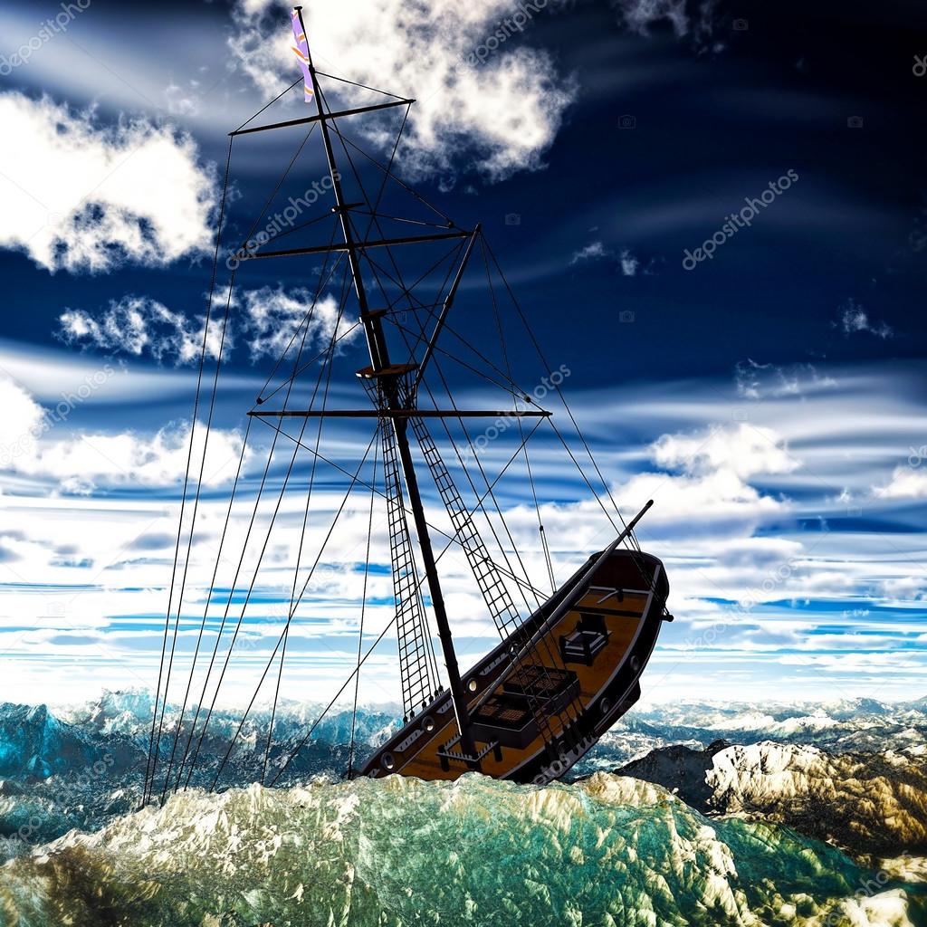 Sinking pirate brigantine