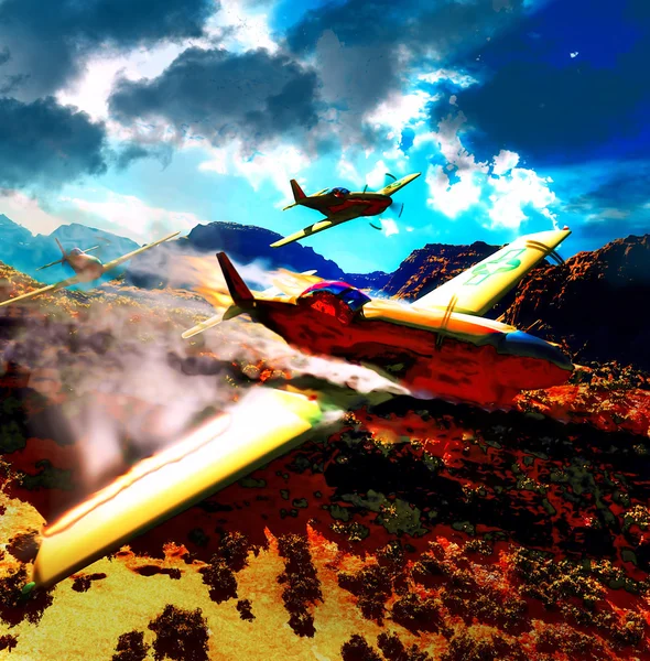 Samolotów wojskowych nad ziemia — Zdjęcie stockowe