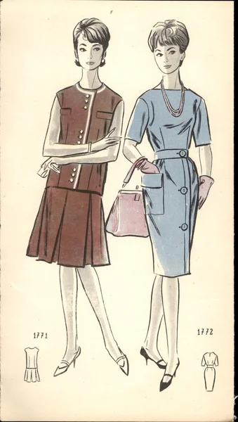 Polonya, 1961-vintage moda çizimde yaklaşık — Stok fotoğraf