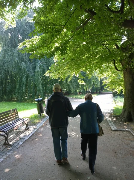 Starší pár v parku — Stock fotografie