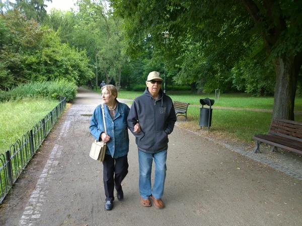 Senioren koppel in het park — Stockfoto