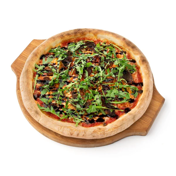 Pizza con rucola balsamica isolata su fondo bianco — Foto Stock