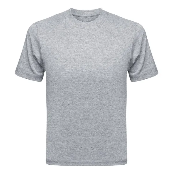 Cinza T-shirt frente mockup usado como modelo de design. Camiseta em branco isolado no branco — Fotografia de Stock