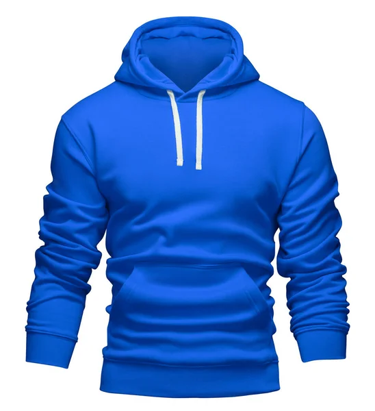 Blå hoodie mall. Hoodie tröja lång ärm med klippbana, för design mockup för tryck. Hoody isolerad på vit bakgrund. — Stockfoto