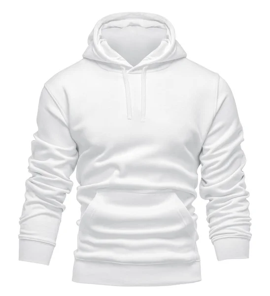 Templat hoodie putih. Sweater Hoodie lengan panjang dengan jalan kliping, untuk desain mockup untuk cetak. Hoody terisolasi pada latar belakang putih. — Stok Foto