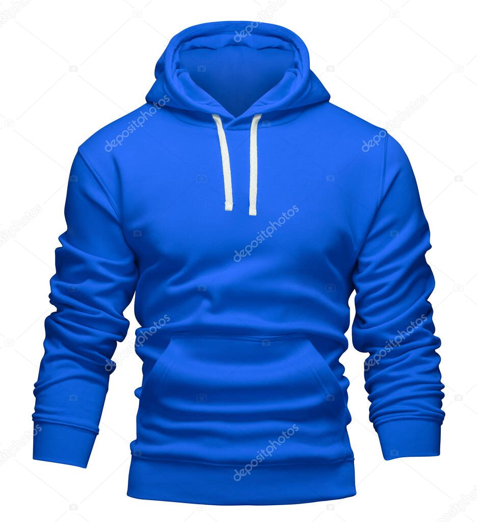 Blue hoodie template. Hoodie sweatshirt long sleeve with clipping path, for design mockup for print. Hoody isolated on white background
