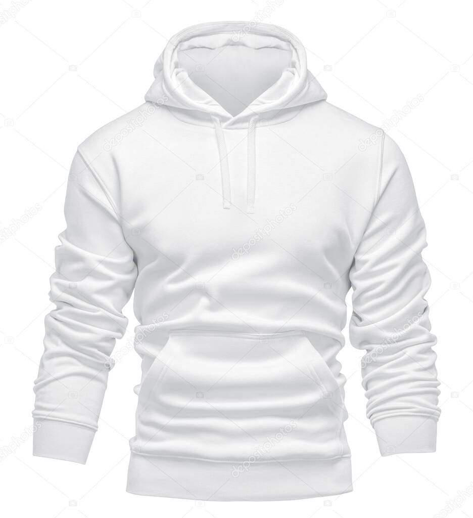 White hoodie template. Hoodie sweatshirt long sleeve with clipping path, for design mockup for print. Hoody isolated on white background