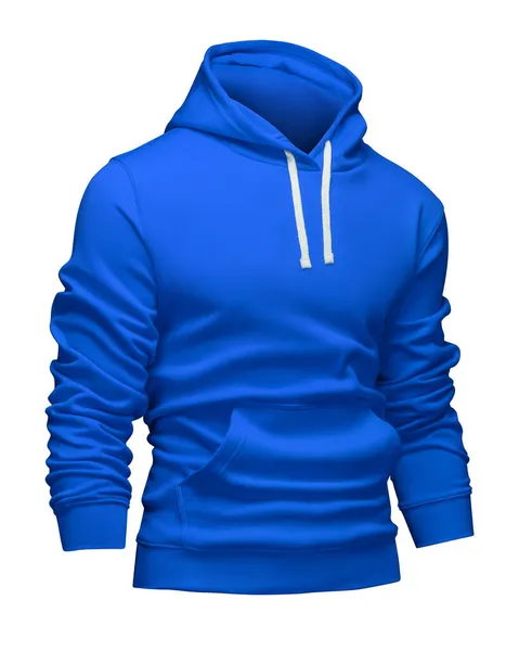 Blå hoodie mall. Hoodie tröja lång ärm med klippbana, för design mockup för tryck. Hoody isolerad på vit bakgrund. Halva svängen. — Stockfoto