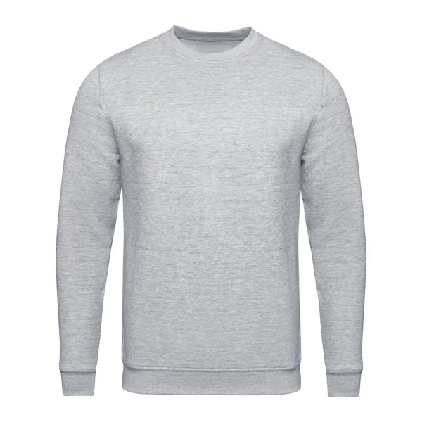 Сірий светр макет. Пуловер довгий рукав, відсічний контур, ізольований на білому тлі. Шаблон светр чоловічий фронт для дизайну та друку — стокове фото