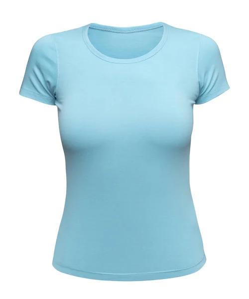 Modré tričko pro ženy izolované na bílém. Dámské Tee Shirt prázdné jako šablona návrhu. Pohled zepředu — Stock fotografie