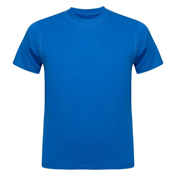 Homens modelo T-shirt azul isolado em branco. Camiseta em branco como design mockup. Vista frontal — Fotografia de Stock