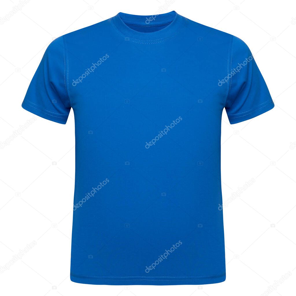 Blue T-shirt template men isolated on white. Tee Shirt blank as design mockup. Front view