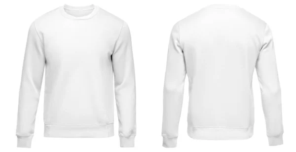 Plantilla de sudadera blanca. Jersey en blanco con manga larga, maqueta para diseño e impresión. Sudadera vista frontal y trasera aislada sobre fondo blanco — Foto de Stock