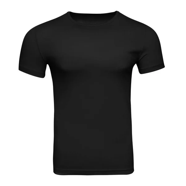 Izmos fekete póló mockup design sablonként. Tee Shirt üres elszigetelt fehér. Előnézet — Stock Fotó