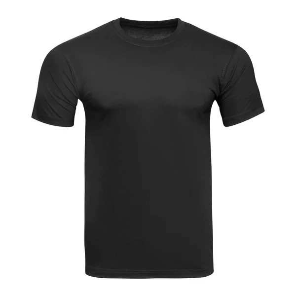 Schwarze T-Shirt-Attrappe als Designvorlage. T-Shirt blank isoliert auf weiß. Frontansicht — Stockfoto