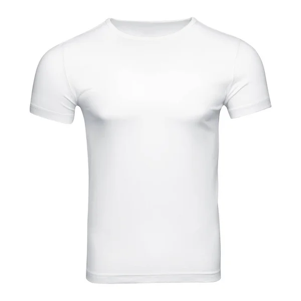 Muscular white T-shirt mockup as design template. Tee Shirt blank isolated on white. Front view — Stock Photo, Image