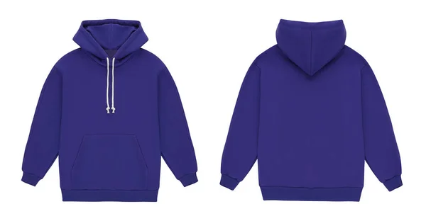 Template blank flat fiolet hoodie. Толстовка толстовка с длинным рукавом макет для дизайна и печати. Вид спереди и сзади изолирован на белом фоне — стоковое фото