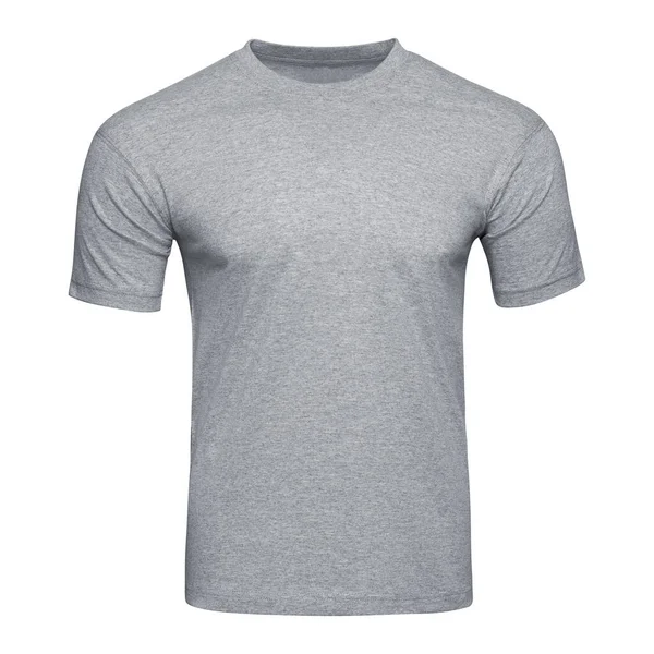 Graue T-Shirt-Attrappe als Designvorlage. T-Shirt blank isoliert auf weiß — Stockfoto