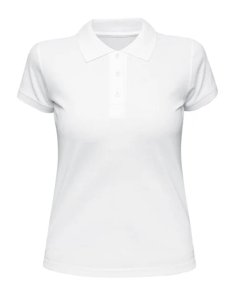 Camisa polo branco mulher isolado em branco. Mockup fêmea polo t-shirt vista frontal com manga curta Fotos De Bancos De Imagens