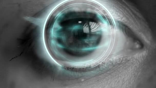 Blauwe ogen scannen technologie — Stockvideo