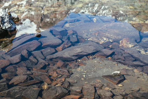 Όμορφη Φύση Φόντο Του Πετρώδη Πυθμένα Διαφανές Νερό Της Παγετώδους — Φωτογραφία Αρχείου
