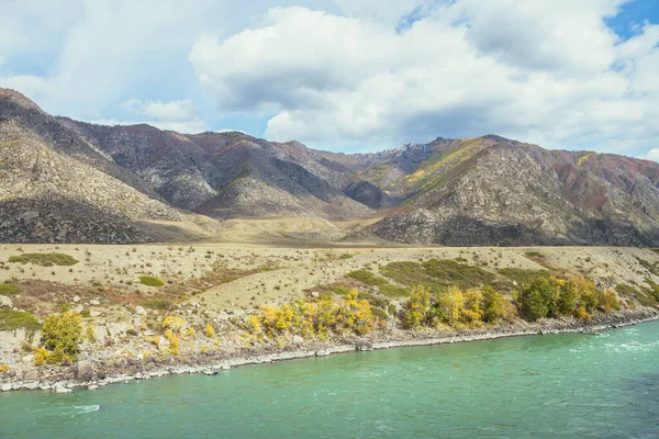 Colorido Paisaje Otoñal Con Hojas Doradas Árboles Largo Ancho Río —  Fotos de Stock