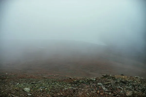 Campo Pedra Denso Nevoeiro Nas Terras Altas Deserto Pedra Vazio — Fotografia de Stock